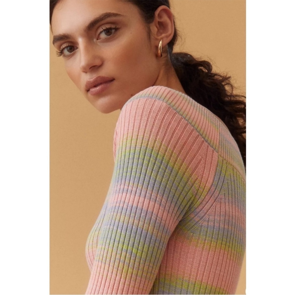 Anthropologie Daily Practice Striped Sweater Dress Maxi Colorful Boat Neck L - Picture 3 of 16